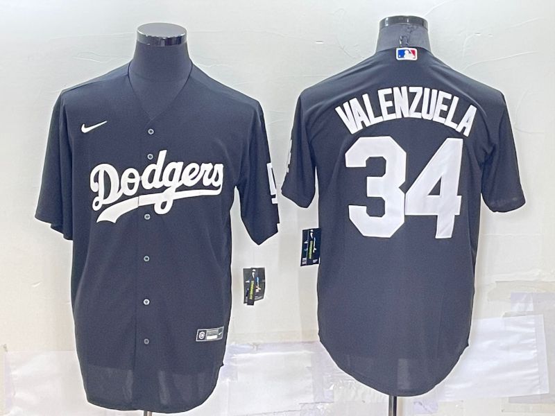 Men Los Angeles Dodgers 34 Valenzuela Black Inversion Nike 2022 MLB Jerseys